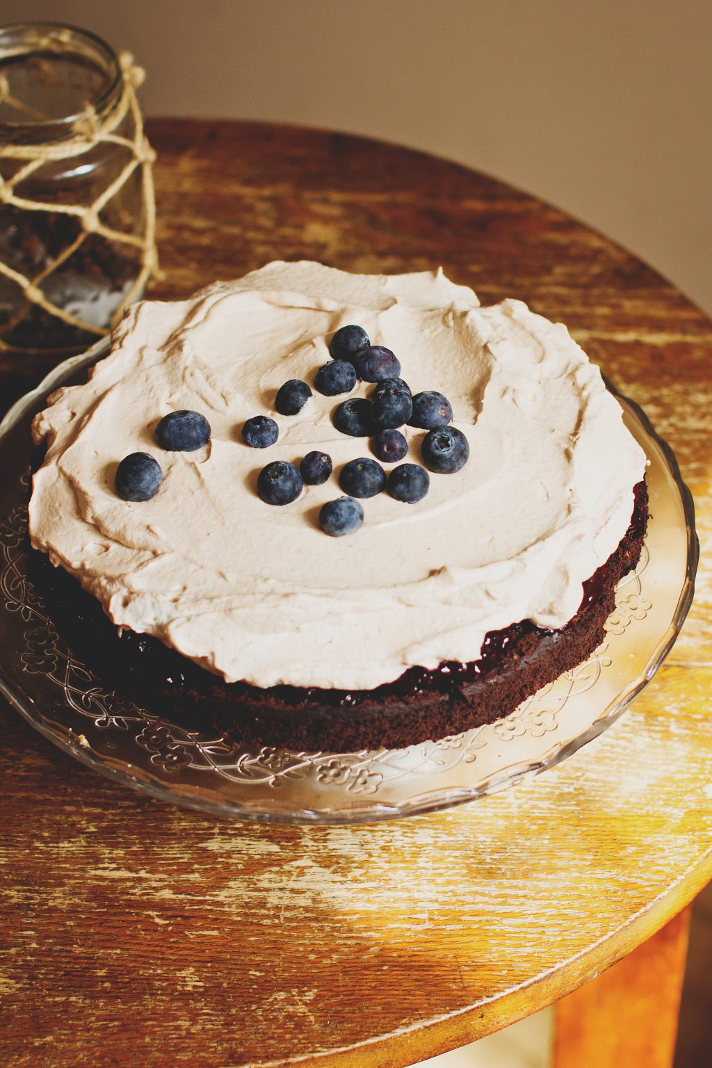 Brownie with high blueberries - free stock photo