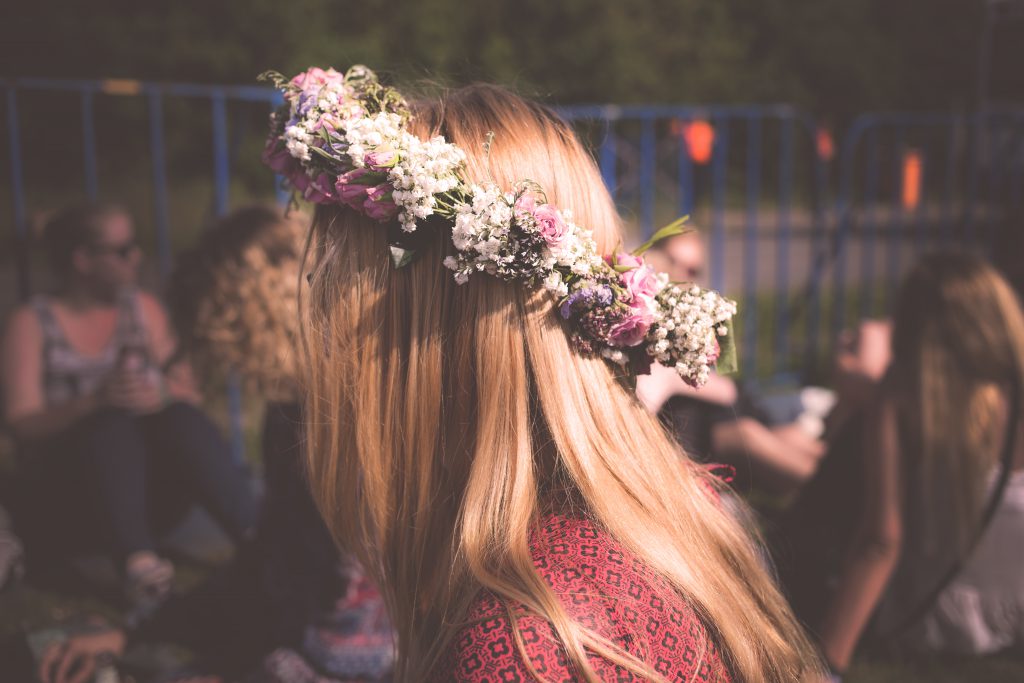 Girl wearing flowery crown - free stock photo