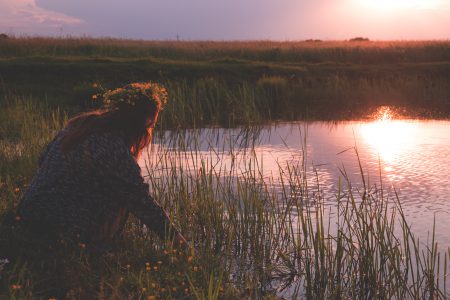 Young woman by the pond - free stock photo