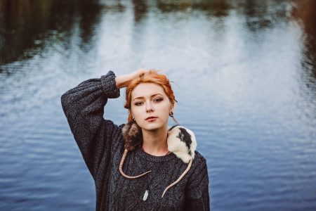 A girl with two rats - free stock photo