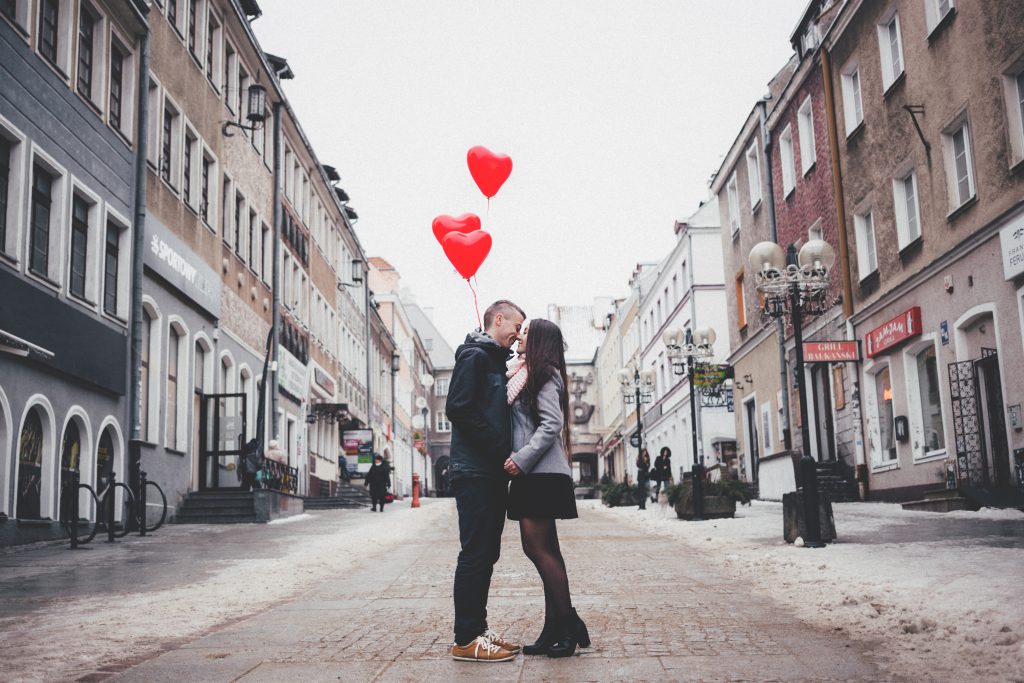 A couple with heart shape baloons 2 - free stock photo