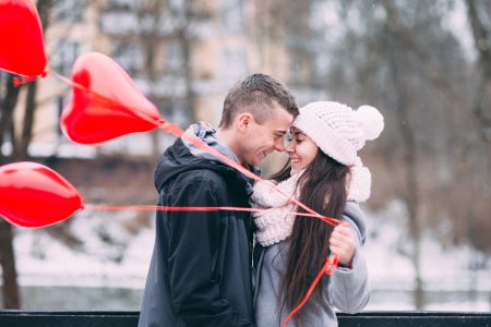 A couple with heart shape baloons 3 - free stock photo