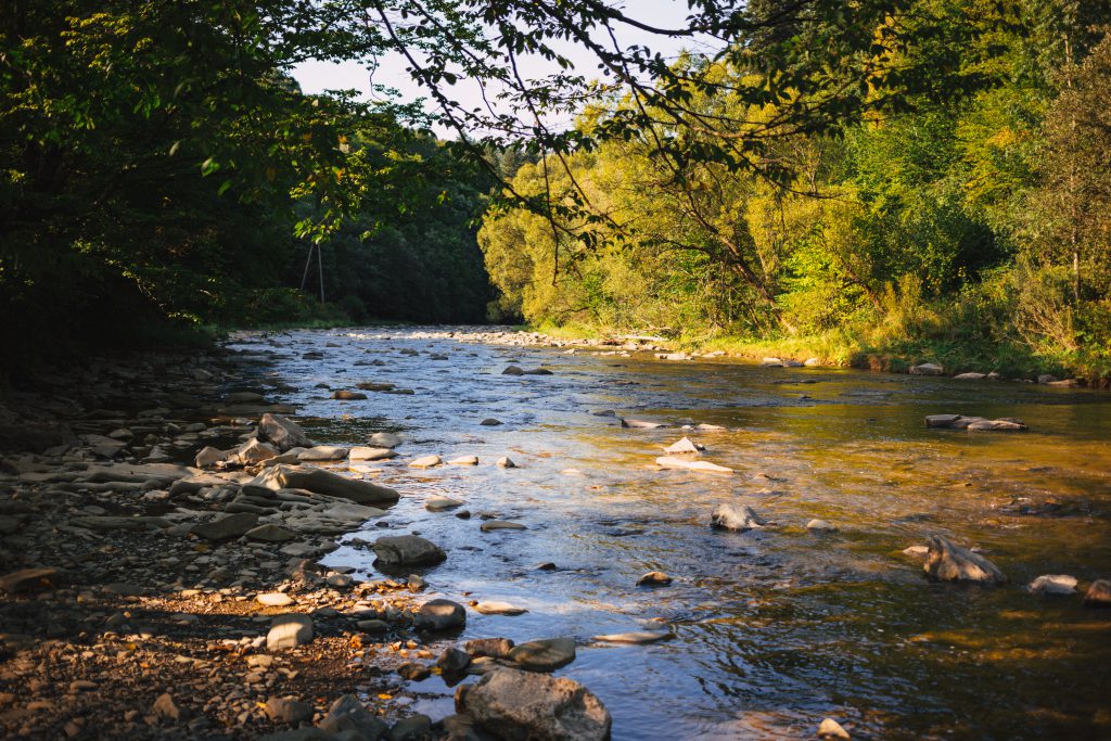 Rocky river at sunset - free stock photo