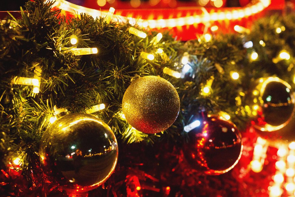 Christmas baubles outdoors - free stock photo