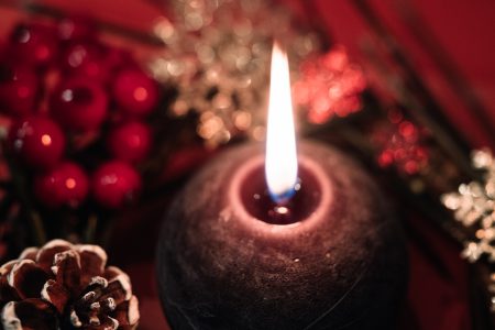 Christmas wreath and a round candle closeup 2 - free stock photo