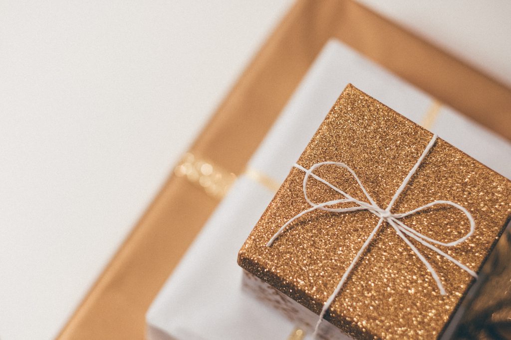 Gold Christmas gifts pile 2 - free stock photo