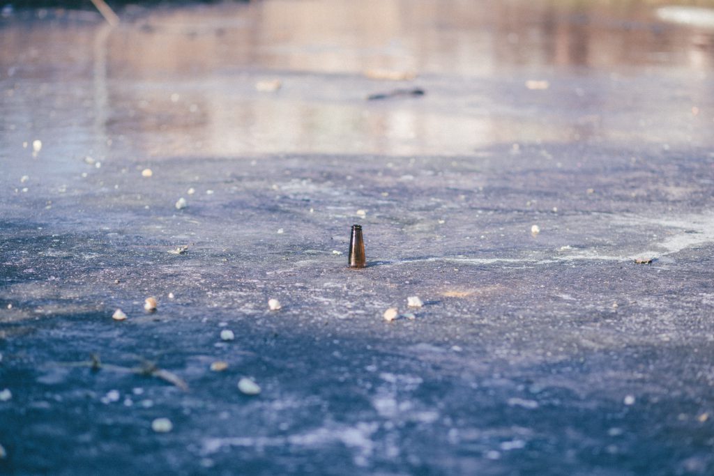 Beer bottle in a frozen pond - free stock photo