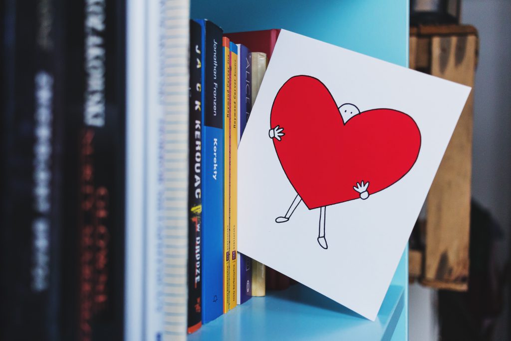 Valentines card on the bookshelf - free stock photo