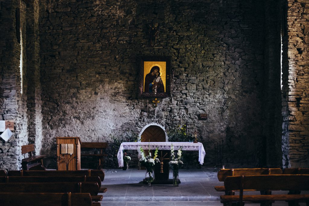 Stone wall church interior - free stock photo