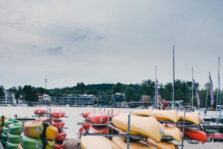 Kayak racks at the lake - free stock photo