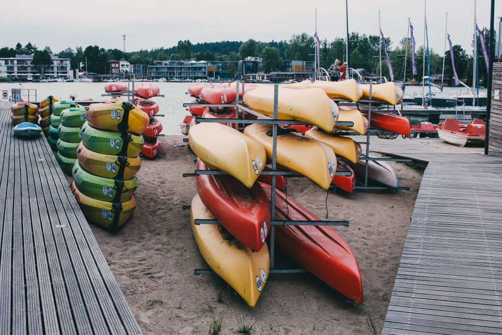 Kayak racks at the lake 2 - free stock photo