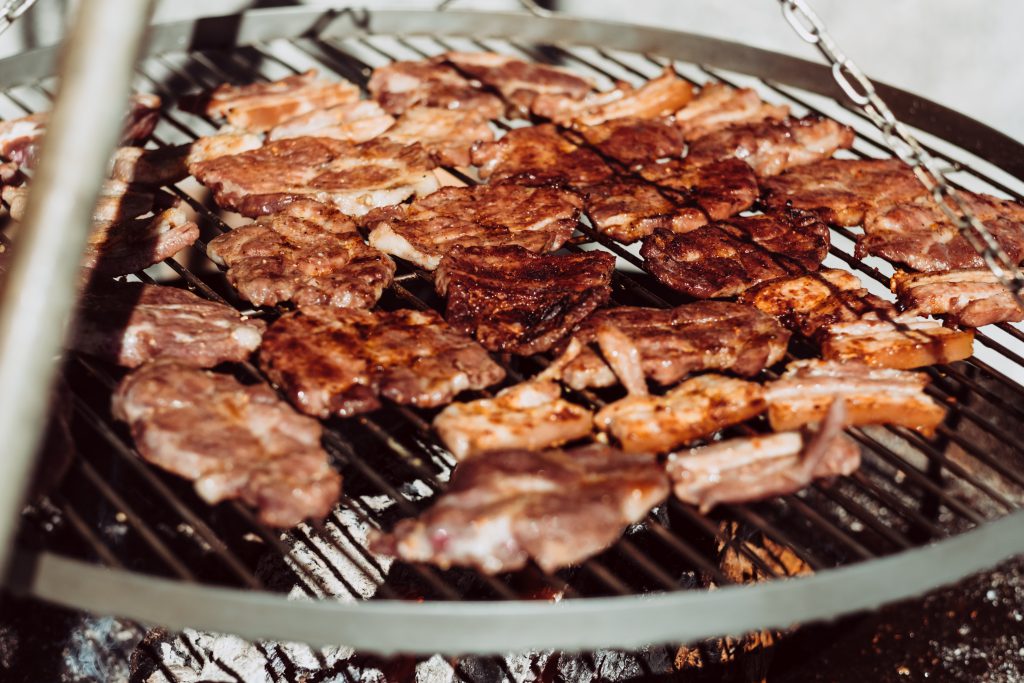 Pork and bacon on the grill - free stock photo