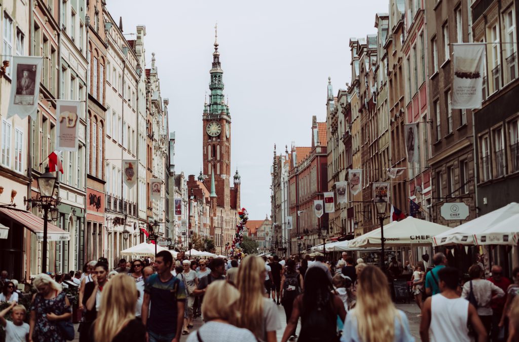 Old town street full of tourists - free stock photo