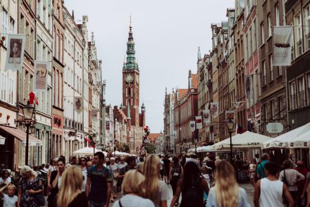 Old town street full of tourists - free stock photo