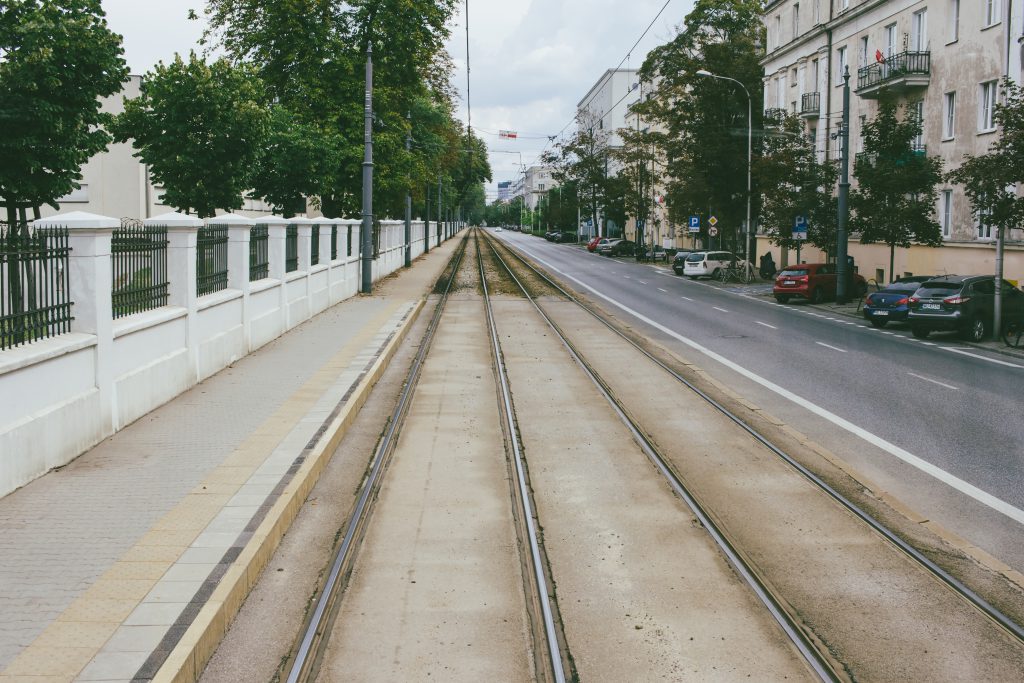 Tram railway along the street - free stock photo