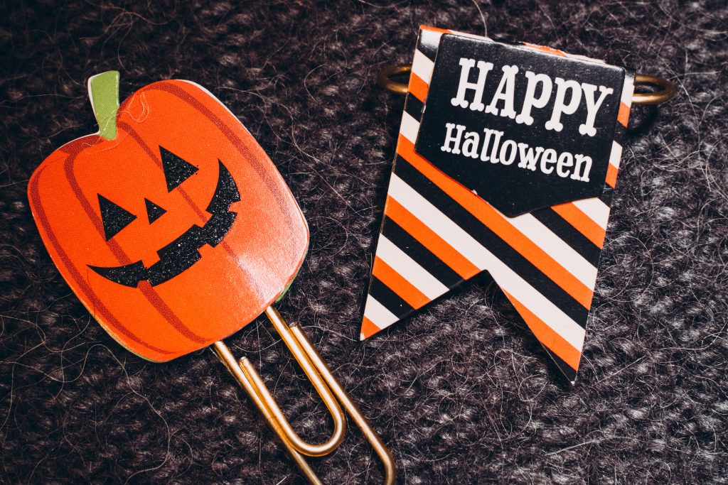 Happy Halloween and a pumpkin paperclips - free stock photo