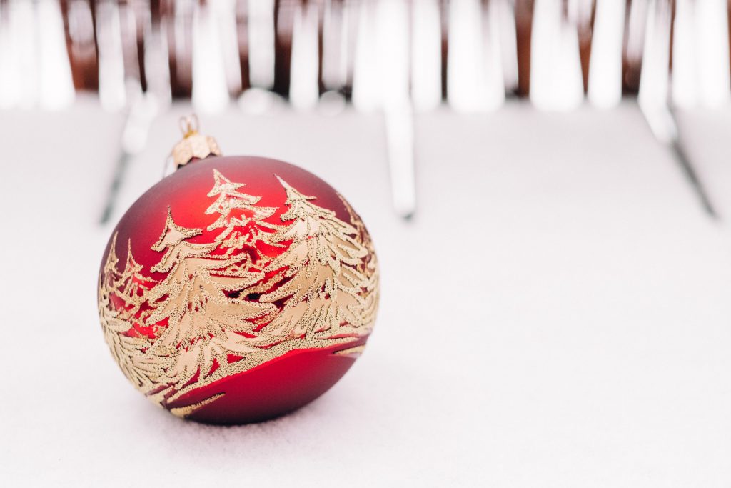 Red and gold christmas bauble - free stock photo