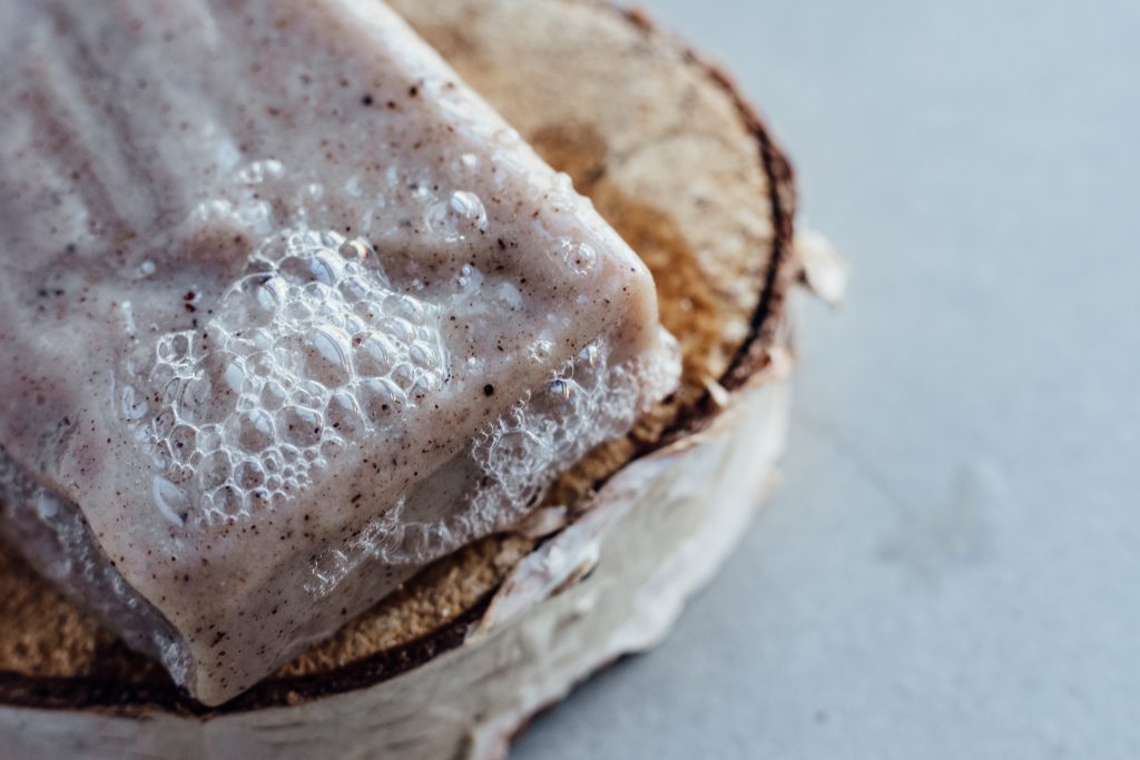 Pink handmade soap bar foam closeup - free stock photo