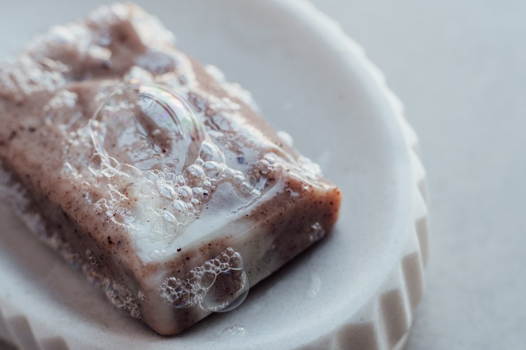 Pink handmade soap bar foam closeup 2 - free stock photo