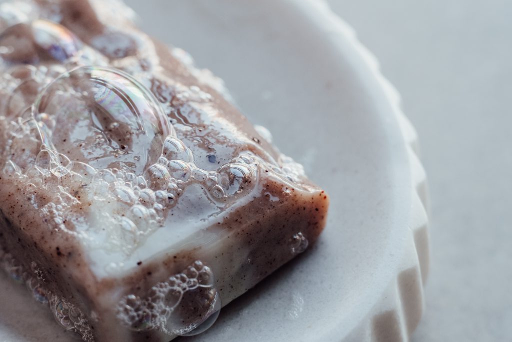 Pink handmade soap bar foam closeup 3 - free stock photo