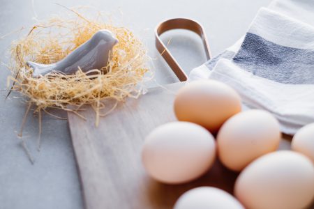 Ceramic bird in a nest and plain eggs - free stock photo