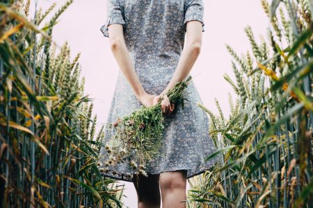 Girl standing in a triticale field 2 - free stock photo