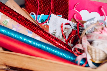 Christmas bags, wrapping paper and ribbons 3 - free stock photo