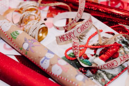 Christmas bags, wrapping paper and ribbons 4 - free stock photo
