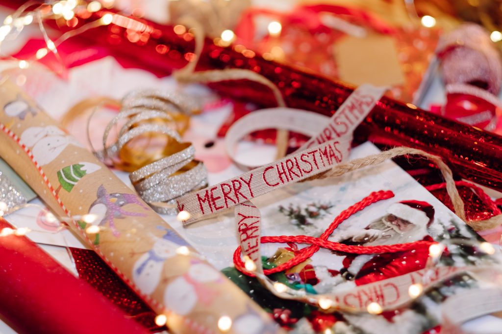 Christmas bags, wrapping paper and ribbons 5 - free stock photo