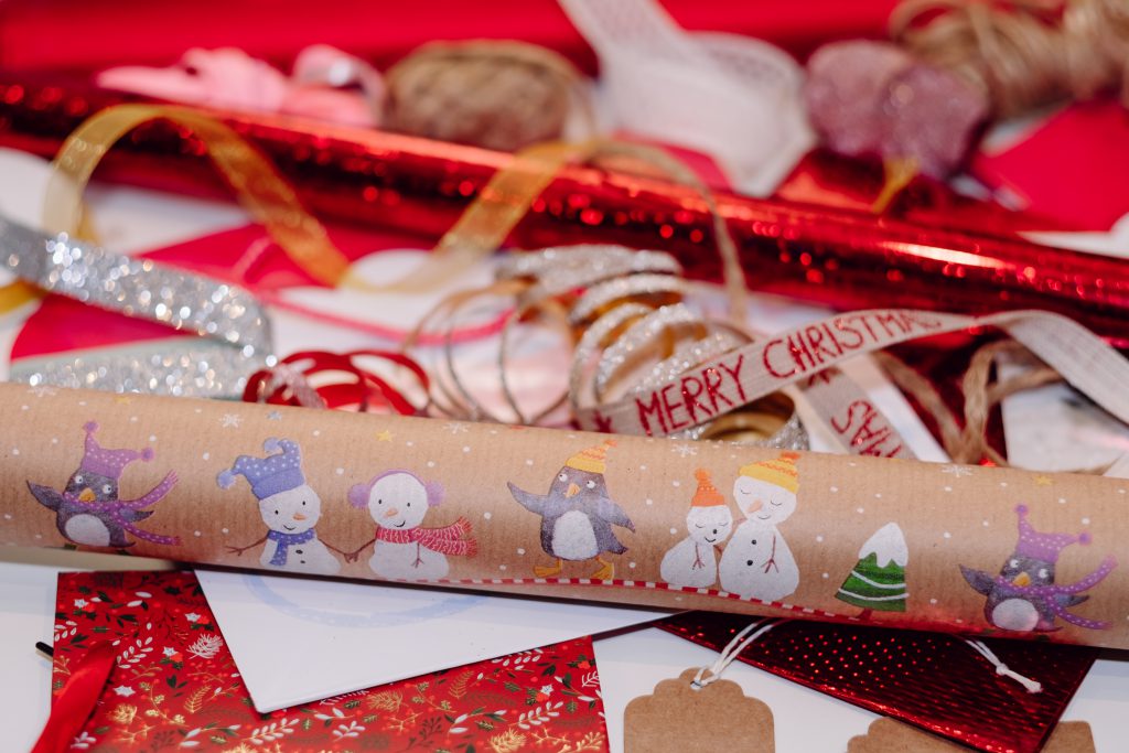 Christmas bags, wrapping paper and ribbons 6 - free stock photo
