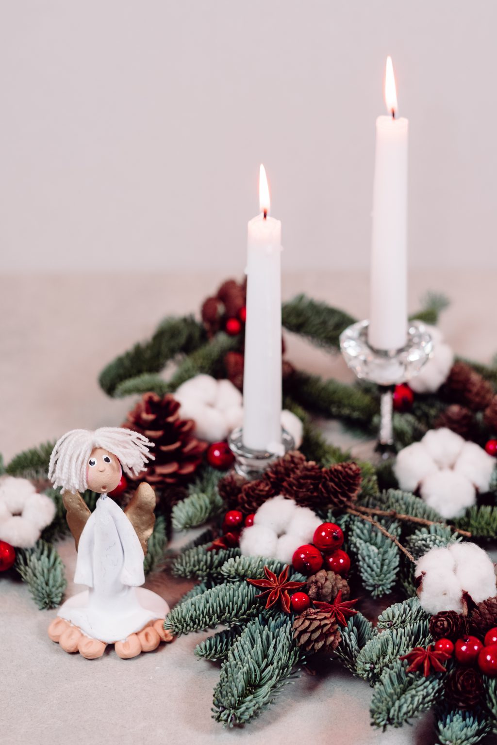 Christmas spruce decoration with candles and an angel 2 - free stock photo