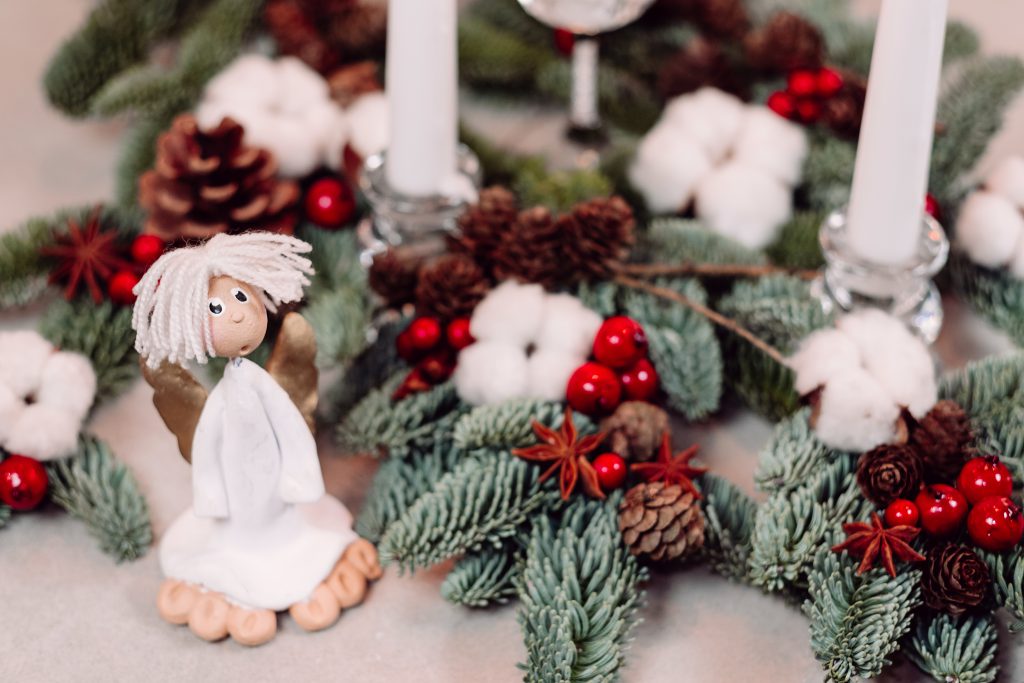 Christmas spruce decoration with candles and an angel 3 - free stock photo