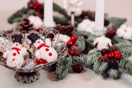Christmas spruce decoration with candles and snowmen 2 - free stock photo