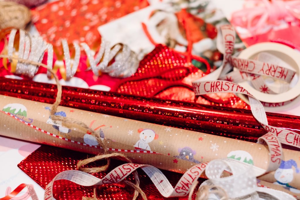 Christmas bags, wrapping paper and ribbons 7 - free stock photo