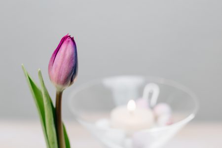 Table candle decoration with a purple tulip 2 - free stock photo