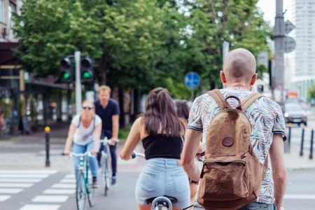 Cyclists crossing the road - free stock photo