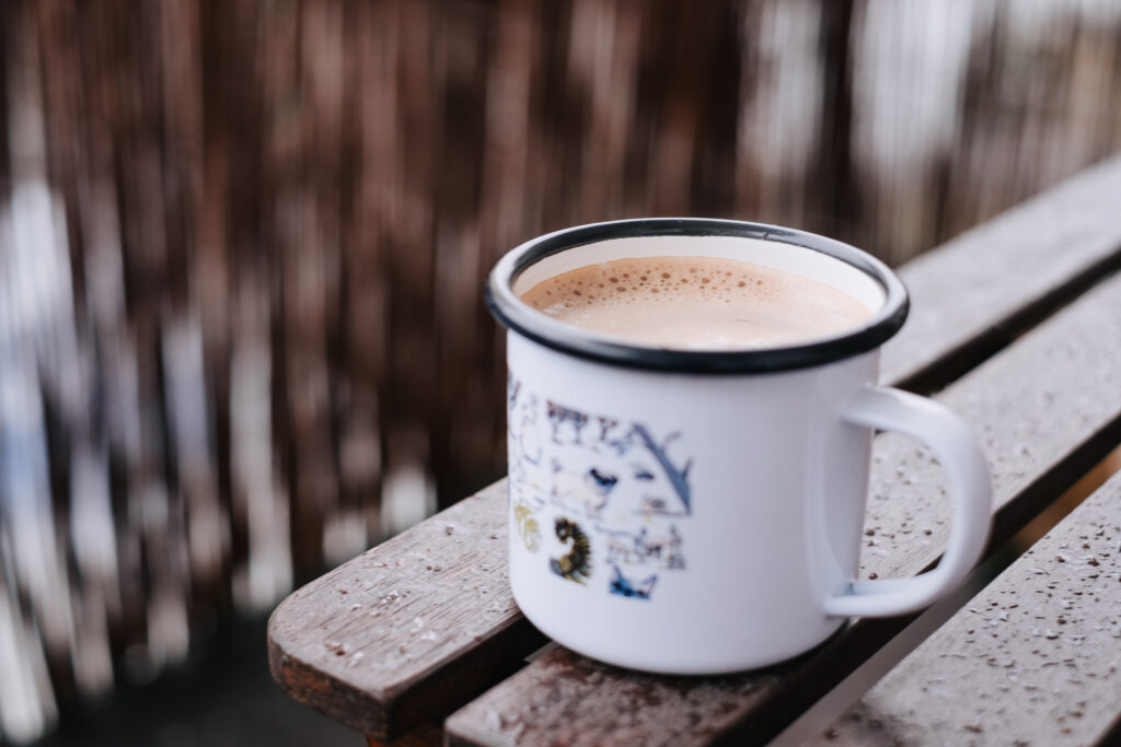 Hot chocolate in a metal mug - free stock photo