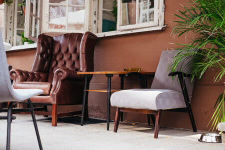 Vintage armchairs outside a cafe - free stock photo