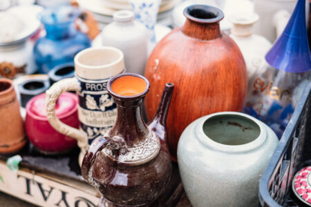 Old vintage ceramic pots and vases at a flea market 2 - free stock photo