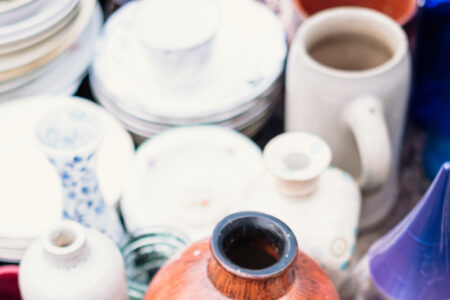 Old vintage ceramic pots and vases at a flea market 3 - free stock photo
